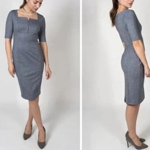 Betabrand Grey Blue Dress Ponte Knit Executive Sheath Dress Small - Picture 2 of 7